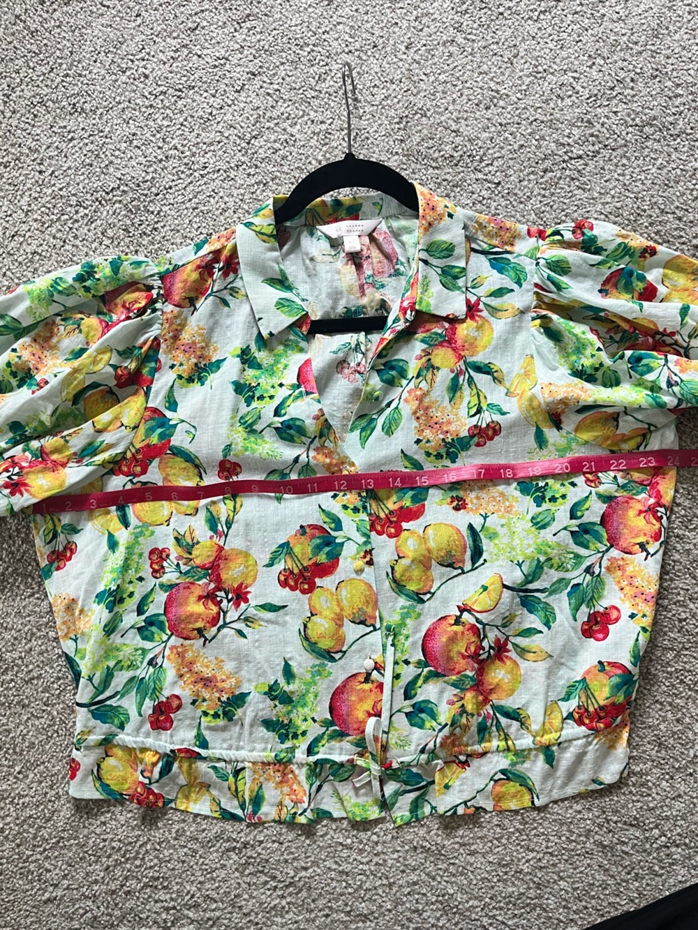 Floral Puff-Sleeve Drawstring Crop Top - Lemon Print - Picture 6 of 7